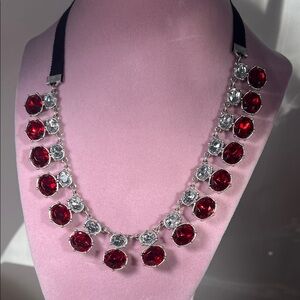 Avon Red and Silver Gemstone Necklace